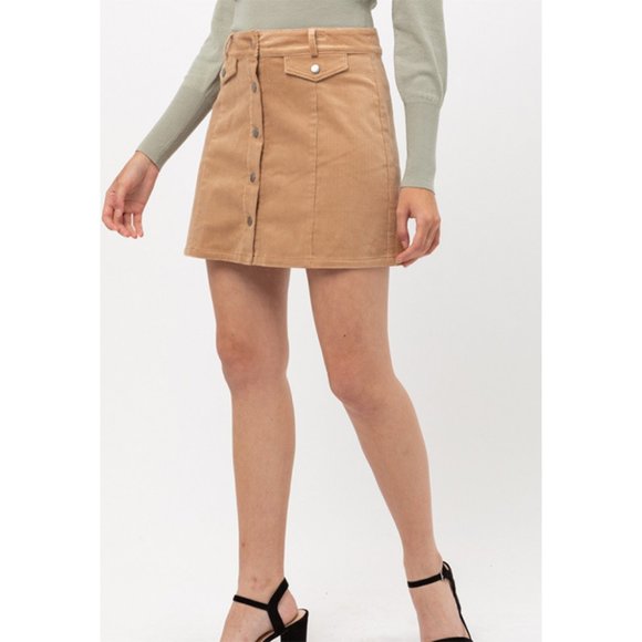 Boho Corduroy Button-Down Mini Skirt {Montrez} - Picture 3 of 4